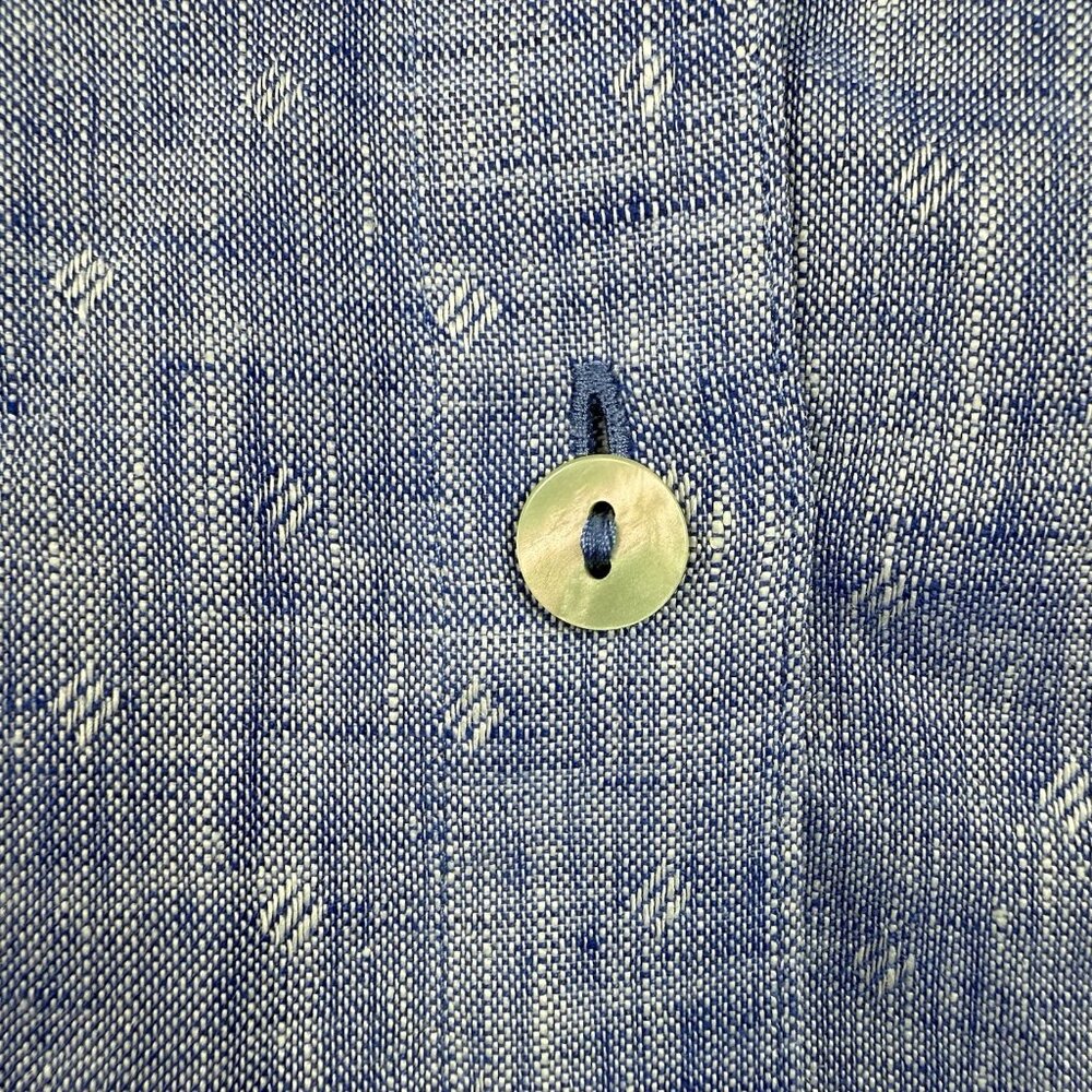 Chicos Chambray Linen Top 3 XL16/18 Blue Button Up Pocket 3/4 Sleeve Non-iron - Picture 4 of 7